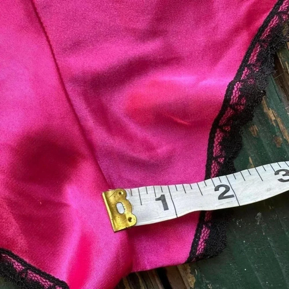 George Womens Hot Pink‎ Satin Tap Shorts Black Lace Trim Sleepwear Lounge L